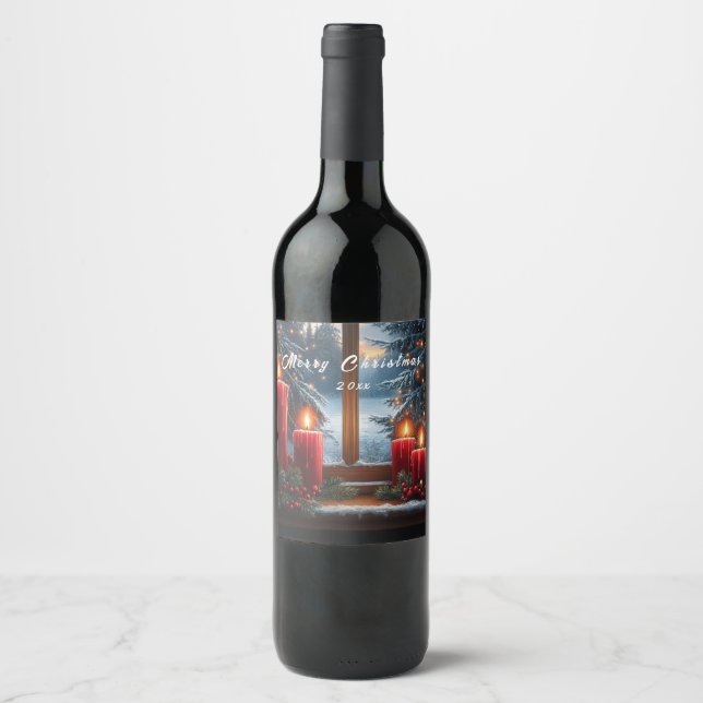 Rótulo De Garrafa De Cerveja Velas Vermelhas de Natal Árvores de Pinheiro Fruta (Frente)
