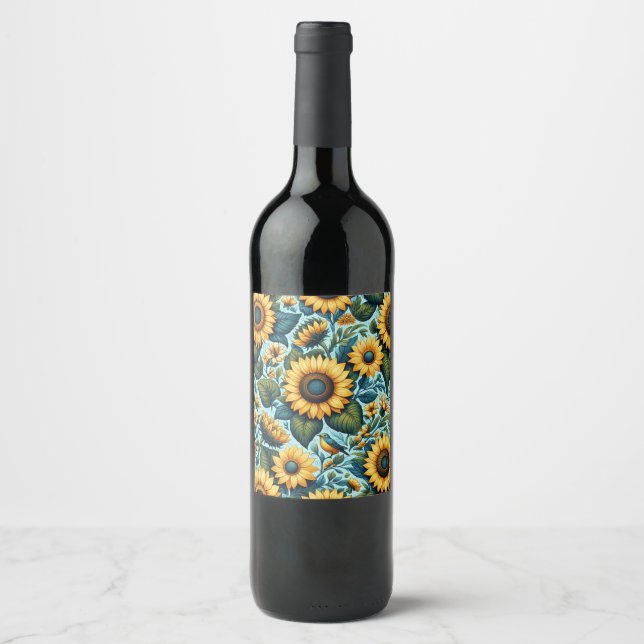 Rótulo De Garrafa De Cerveja Verão/girassol/pássaro (Frente)