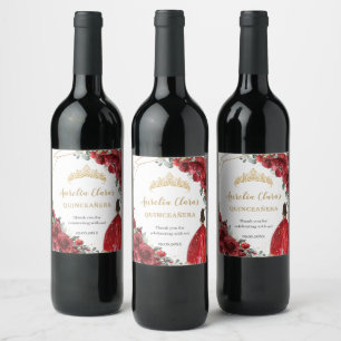 Rótulo De Garrafa De Cerveja Vermelho Floral Princesa Dourada Quinceañera Anive