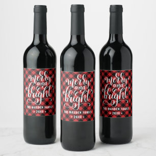 Rótulo De Garrafa De Cerveja Vermelho Xadrez Búfalo Alegre E Brilhante Natal