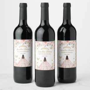 Rótulo De Garrafa De Cerveja Vestido Floral Rosa Bege Vintage Quinceañera