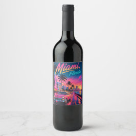 Rótulo De Garrafa De Cerveja Viagem Miami Flórida Retro Neon Pôr do Sol