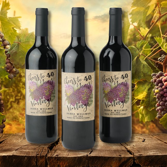 Rótulo De Garrafa De Cerveja Vinha-aniversário de 40 anos de-Vinho-Vinho-Vinho- (Criador carregado)