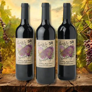 Rótulo De Garrafa De Cerveja Vinho Aniversário Parabéns aos 50 Elegante Rústico