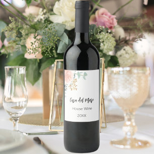 Rótulo De Garrafa De Cerveja Vinho da casa em dourado rosa com flores e folhage