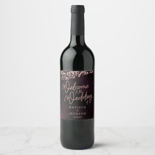 Rótulo De Garrafa De Cerveja Vinho de Borgonha & boa vinda Dourado cor-de-rosa