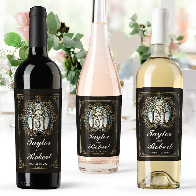 Rótulo De Garrafa De Cerveja Vinho De Casamento Art Nouveau Vidro Sretido (Criador carregado)