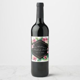 Rótulo De Garrafa De Cerveja Vinho de Casamento Flamingo Hibisco Folhas Tropica