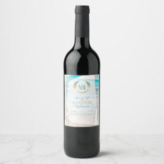 Rótulo De Garrafa De Cerveja Vinho de Casamento | Praia Geométrica do Monograma