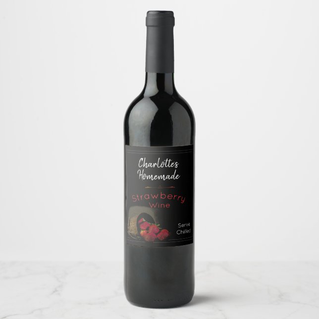 Rótulo De Garrafa De Cerveja Vinho de morango preto personalizado (Frente)
