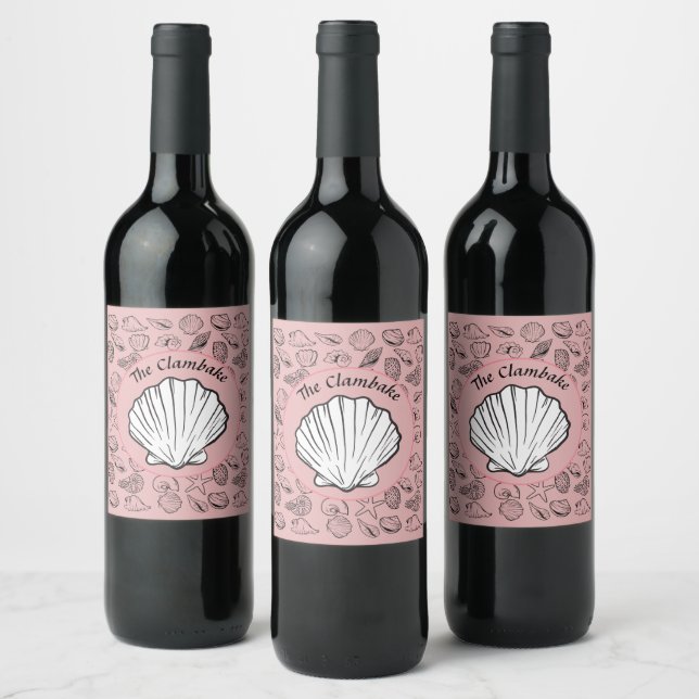 Rótulo De Garrafa De Cerveja Vinho Espumante Rosa Clambake Padrão de Conchas Ma (Garrafas)