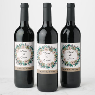 Rótulo De Garrafa De Cerveja Vinho Floral Simples De Fúria De Casamento