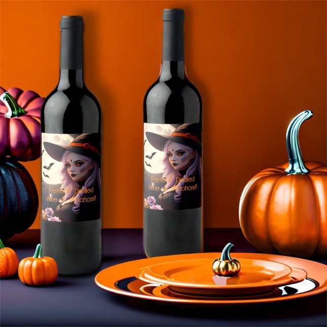 Rótulo De Garrafa De Cerveja Vinho Perfeitamente Destilado & Bruxaria Halloween (Criador carregado)