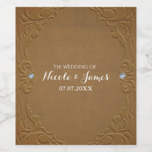 Rótulo De Garrafa De Cerveja Vinho Rústico Glam Couro Marrom Falso e Diamantes