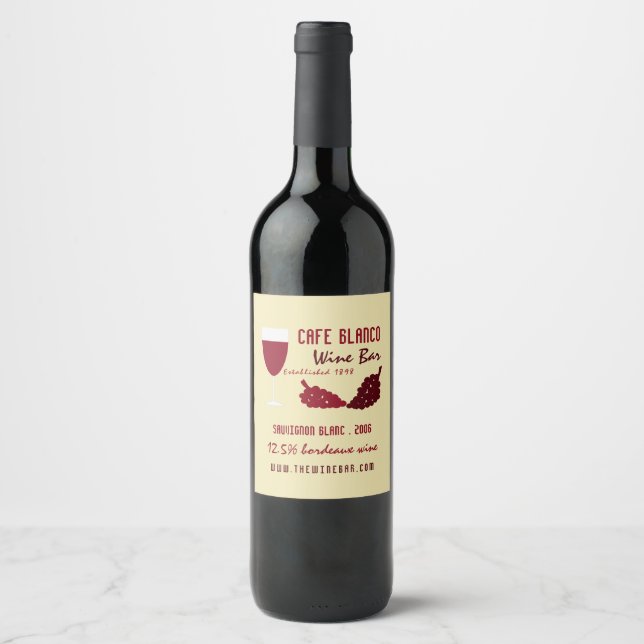 Rótulo De Garrafa De Cerveja Vinho & Uvas, Enoteca/Adega (Frente)