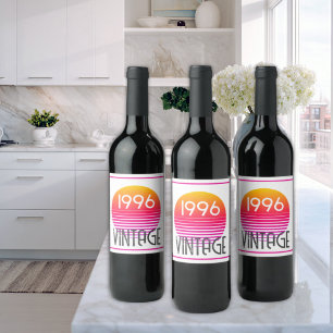 Rótulo De Garrafa De Cerveja Vintage 1995 Neon Retro Stripe Sun aniversário de 