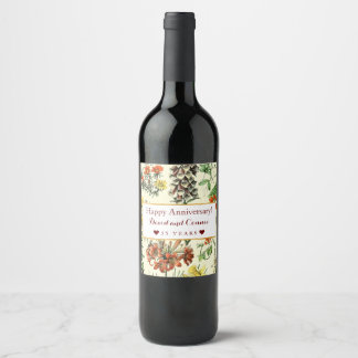 Rótulo De Garrafa De Cerveja Vintage Botanical Happy Anniversário