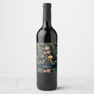 Rótulo De Garrafa De Cerveja Vintage Floral Peacock Pattern