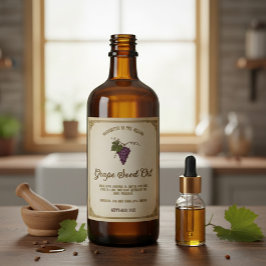 Rótulo De Garrafa De Cerveja Vintage Grape Seed Oil Label with Hand-Drawn Grape