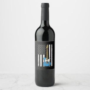 Rótulo De Garrafa De Cerveja Vintage Guitar American Flag