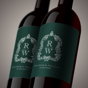 Rótulo De Garrafa De Cerveja Vintage Monograma Crest Nomes Floresta Casamento V