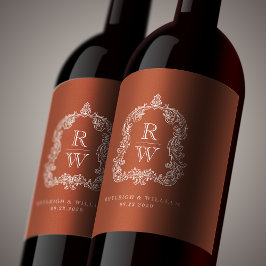 Rótulo De Garrafa De Cerveja Vintage Monograma Crest Nomes Terracotta Casamento