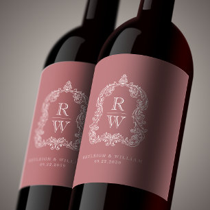Rótulo De Garrafa De Cerveja Vintage Monogramas Crest Names Dusty Rosa Casament
