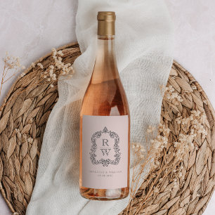 Rótulo De Garrafa De Cerveja Vintage Monogramas Crest Nomes Blush Pink Casament