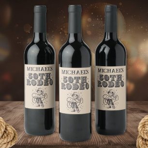 Rótulo De Garrafa De Cerveja Vintage Retro Cowboy Rodeo 50ª Festa de aniversári