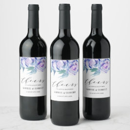 Rótulo De Garrafa De Cerveja Violet Watercolor Peony Floral Weding Favor