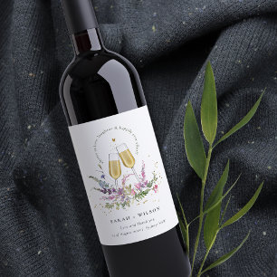 Rótulo De Garrafa De Cerveja Viva Dourada Vinho Casamento Floral