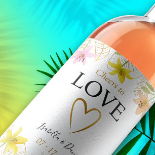 Rótulo De Garrafa De Cerveja Viva o Dourado Casamento Tropical Floral Branco