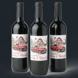 Rótulo De Garrafa De Cerveja Watercolor Christmas Vintage Truck and Barn<br><div class="desc">Vintage Vintage Truck and Barn Wine Label Home & Living > Kitchen & Jantar > Storage & Carriers > Comida & Drink Labels > Wine & Sparparte Wine</div>