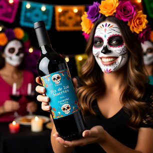 Rótulo De Garrafa De Cerveja 💀 🎉 Watercolor estilo Día de Muertos Party