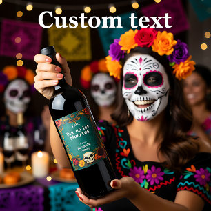 Rótulo De Garrafa De Cerveja 💀 🎉 Watercolor estilo Día de Muertos Party