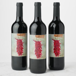 Rótulo De Garrafa De Cerveja Watercolor Red Chile Ristra Novo México