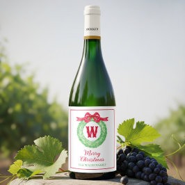 Rótulo De Garrafa De Cerveja Watercolor Red Polka Dot Bow Monogram Wreath