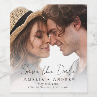 Rótulo De Garrafa De Cerveja Wedding Photo Save the Date Minimalist Wine Label