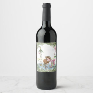 Rótulo De Garrafa De Cerveja Weinflaschen Etikett mit süssem Pony, Weihnachten