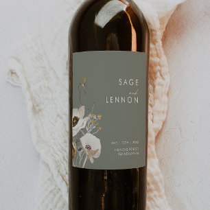 Rótulo De Garrafa De Cerveja Whimsic Wildflower   Sage Green Wedding