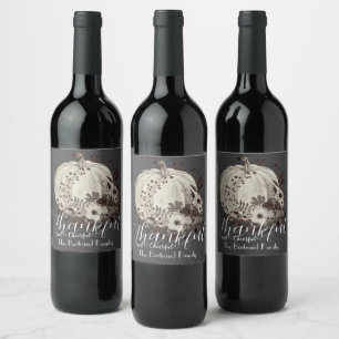 Rótulo De Garrafa De Cerveja Whimsical Pumpkin Floral Nome de Agradecimento Aut