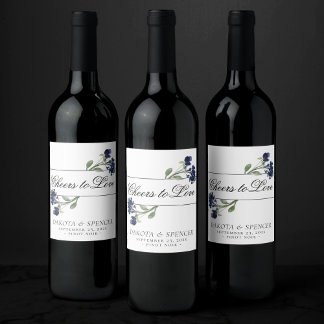 Rótulo De Garrafa De Cerveja Wildbloom | Casamento de Jardim Boêmico Azul Cláss