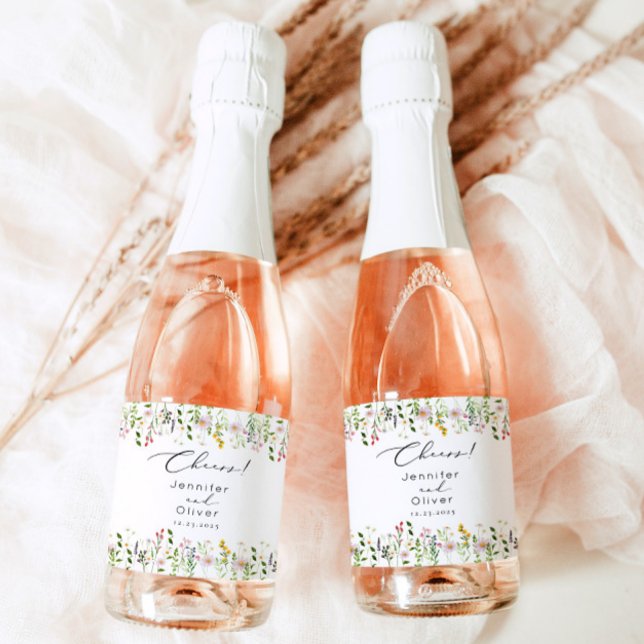 Rótulo De Garrafa De Cerveja Wildflower elegant Classic Cheers Wedding (Criador carregado)