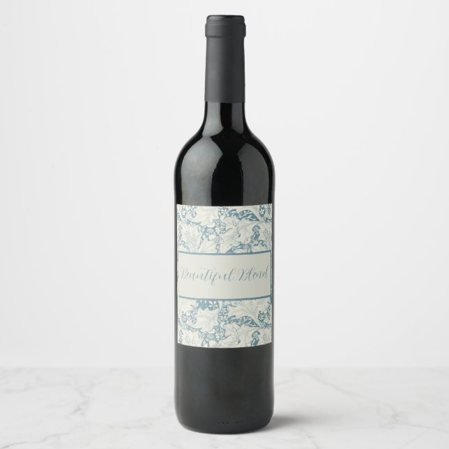 Rótulo De Garrafa De Cerveja William Morris Wallflower Blue damask (Frente)