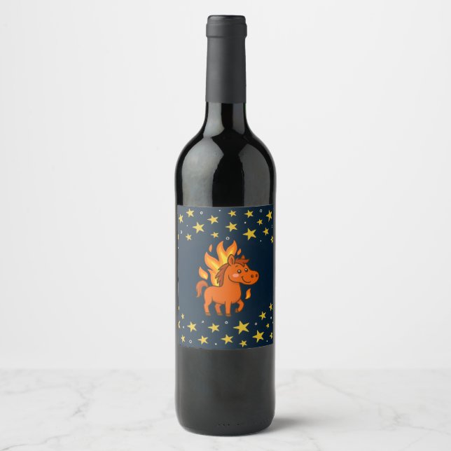 Rótulo De Garrafa De Cerveja Wine Bottle Label with a red horses (Frente)