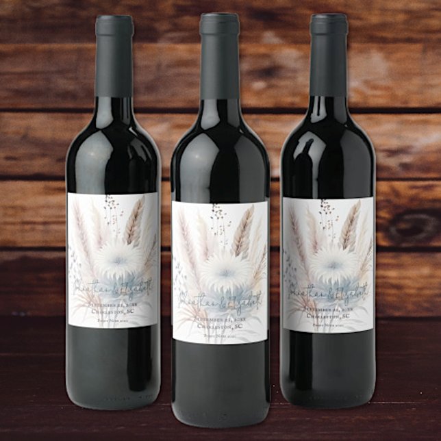Rótulo De Garrafa De Cerveja Winter Boho Floral Wedding | Branca (White Winter Boho Floral Wedding Wine Labels)