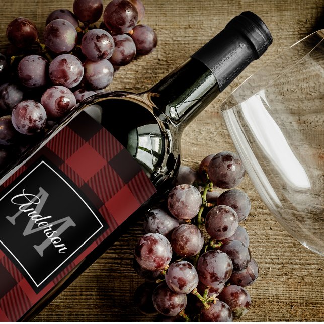 Rótulo De Garrafa De Cerveja Xadrez de Buffalo Vermelho | Pessoal Inicial | Pre (Criador carregado)