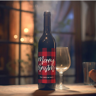 Rótulo De Garrafa De Cerveja Xadrez Red Buffalo e Feliz Natal Nome Pessoal