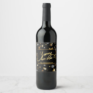 Rótulo De Garrafa De Cerveja Xmas de Moda Metálica Preta e Dourada Moderna Pers