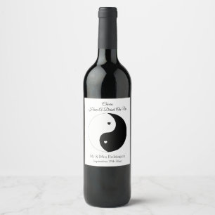 Rótulo De Garrafa De Cerveja Yin Yang Black and White Hearts Weding Wine Label